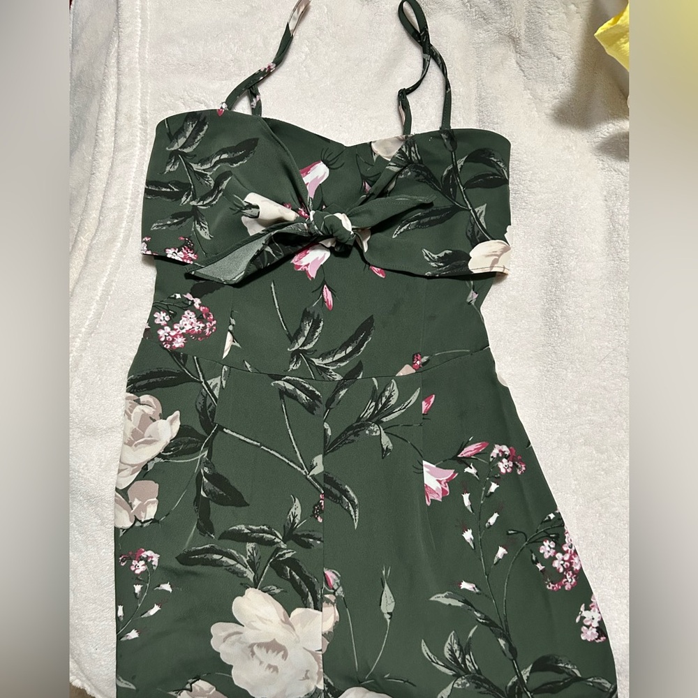 Dynamite Strapless Green Floral Romper